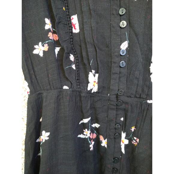 American Rag Floral Mini Dress S Black Button Front Boho Fit & Flare - Picture 12 of 16
